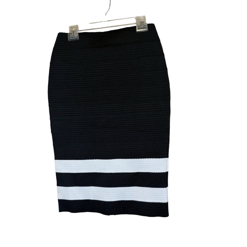 7th Avenue New York & Co Black White Stretch Pencil Skirt Medium Career Office